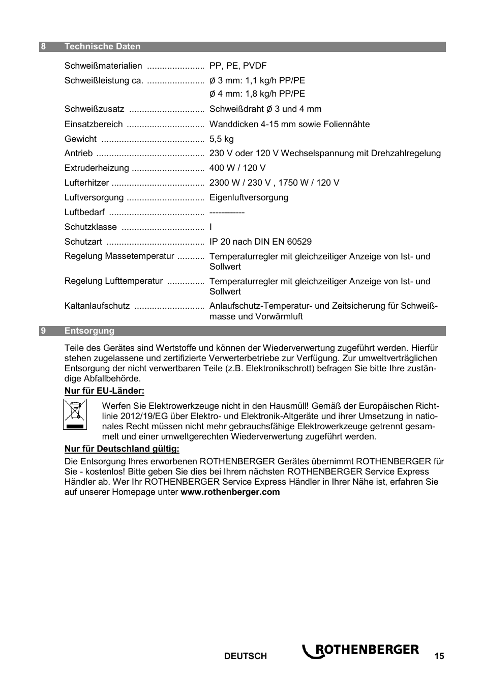 ROTHENBERGER ROWELD D 4/15 Aero User Manual | Page 17 / 48