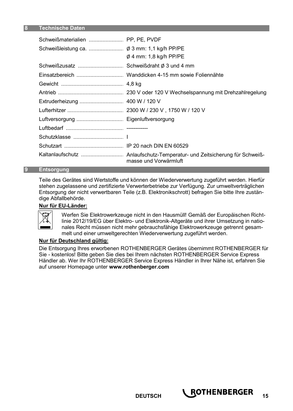 ROTHENBERGER ROWELD D 4/15 Aero Basic User Manual | Page 17 / 48