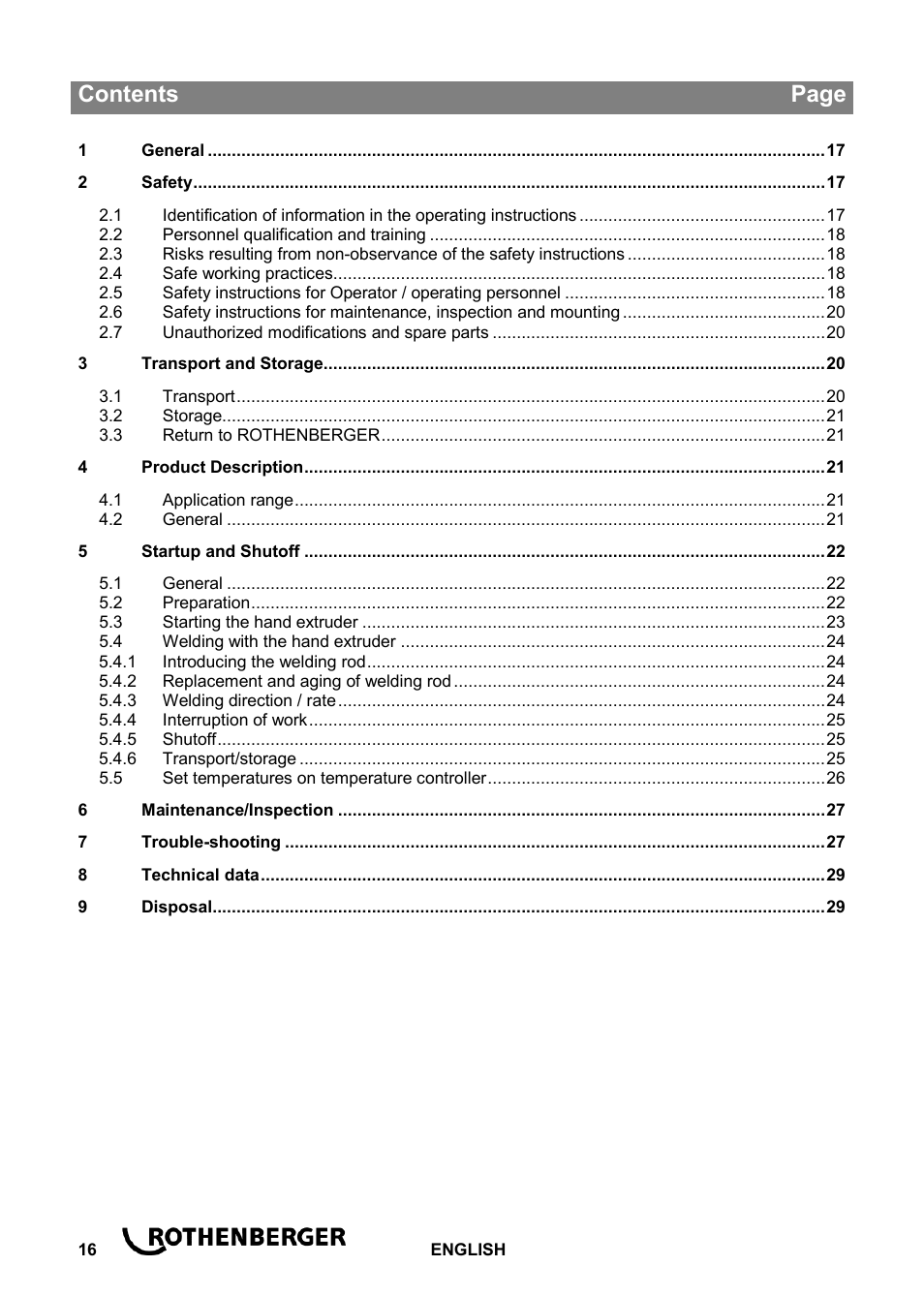 Ba_roweld d4-15 aero basic_en 0914, Contents page | ROTHENBERGER ROWELD D 4/15 Aero Basic User Manual | Page 18 / 48