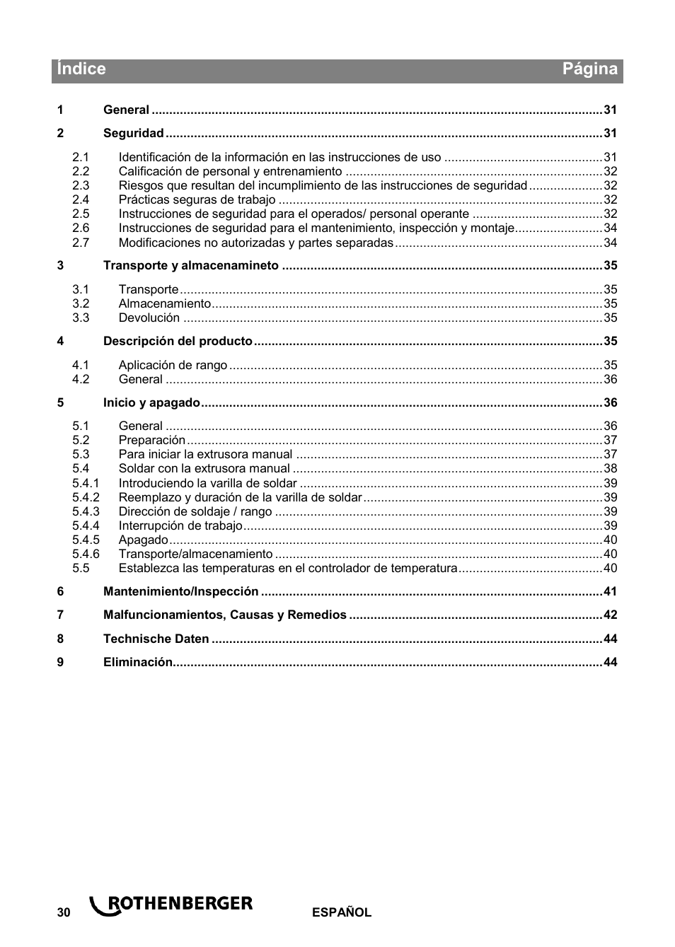 Ba_roweld d4-15 aero basic_es 0914, Índice página | ROTHENBERGER ROWELD D 4/15 Aero Basic User Manual | Page 32 / 48