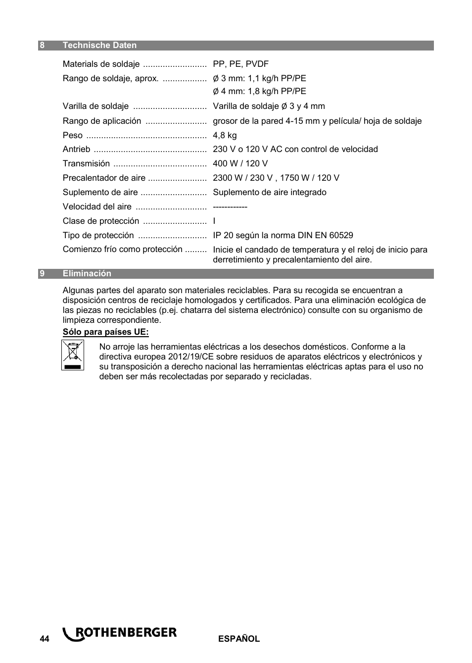 ROTHENBERGER ROWELD D 4/15 Aero Basic User Manual | Page 46 / 48