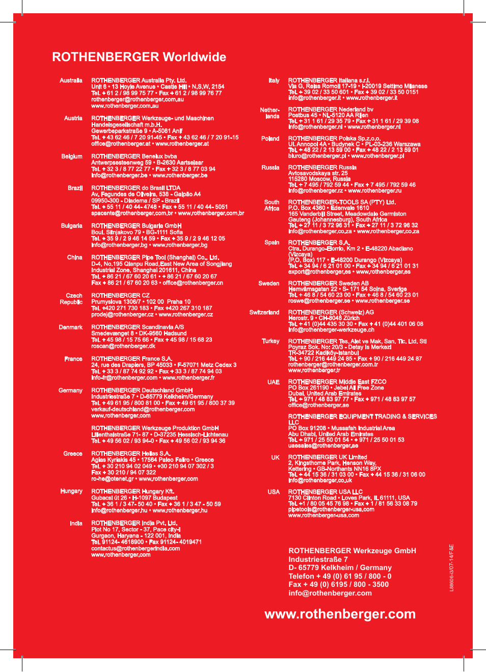 Rothenberger worldwide | ROTHENBERGER ROWELD P 110 User Manual | Page 100 / 100