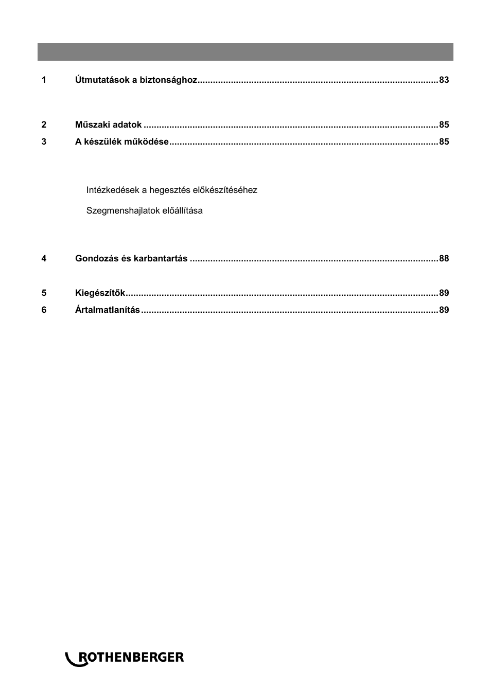 Tartalom oldal | ROTHENBERGER ROWELD P 110 User Manual | Page 84 / 100