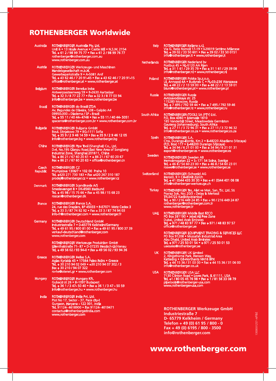 Rothenberger worldwide | ROTHENBERGER ROWELD P160-630B Plus Professional User Manual | Page 152 / 152