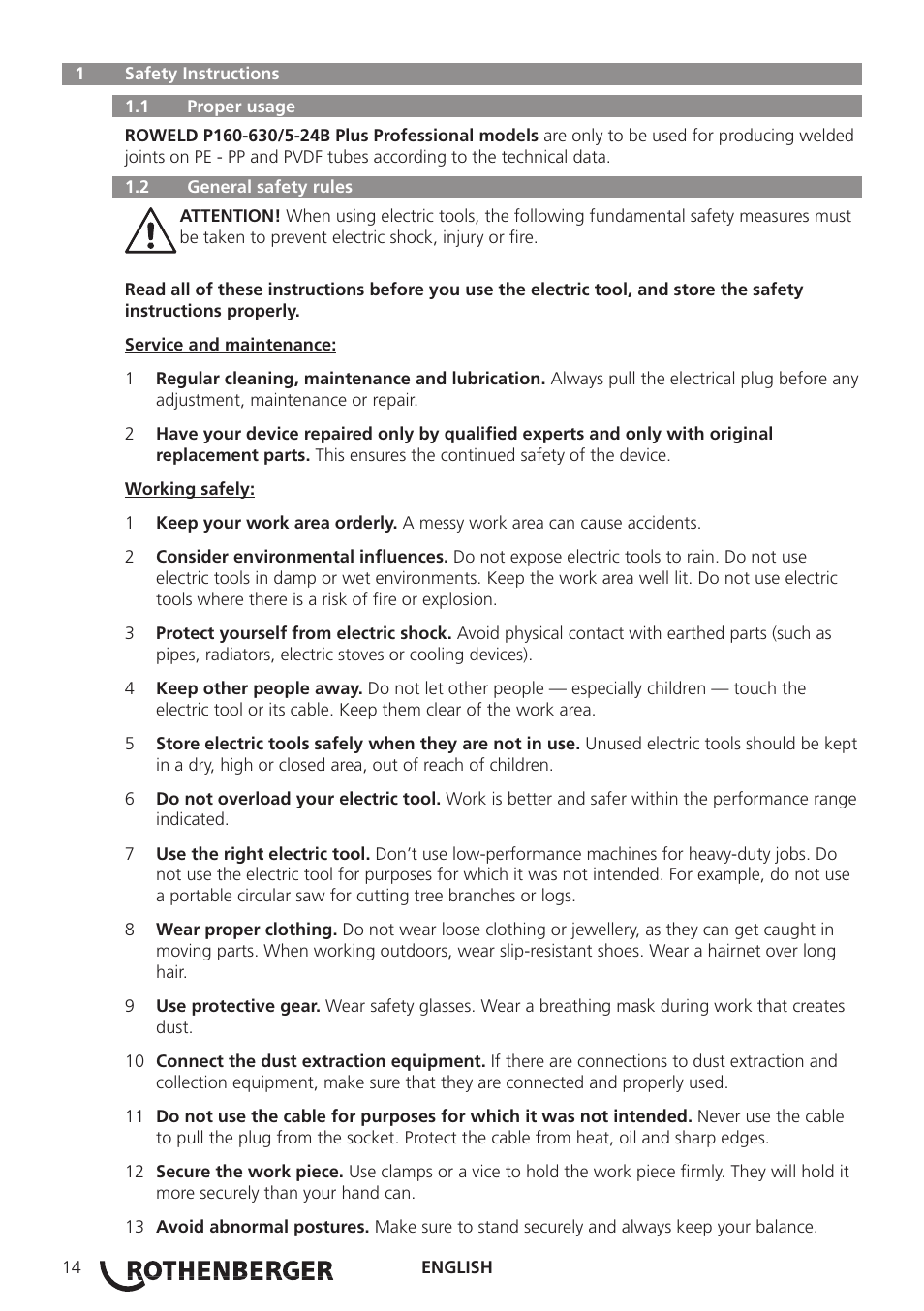 ROTHENBERGER ROWELD P160-630B Plus Professional User Manual | Page 16 / 152