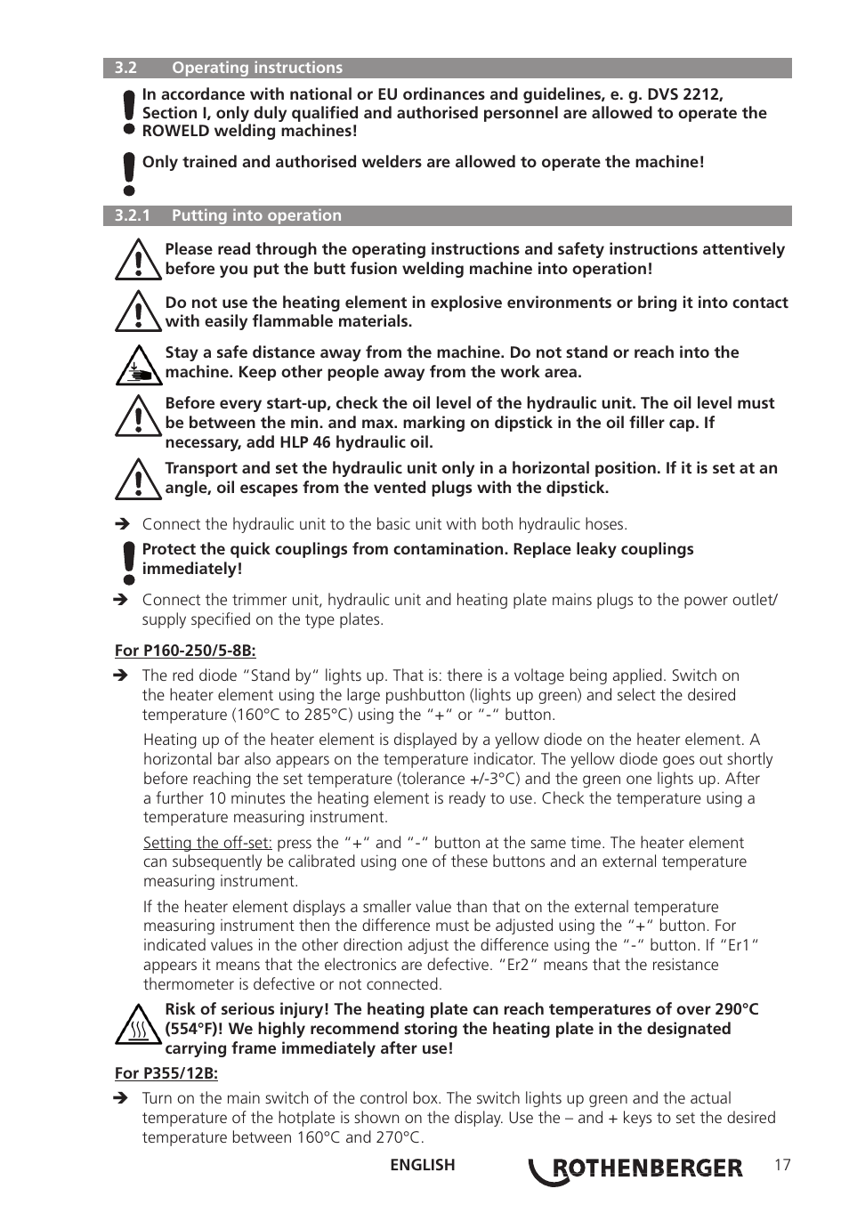 ROTHENBERGER ROWELD P160-630B Plus Professional User Manual | Page 19 / 152