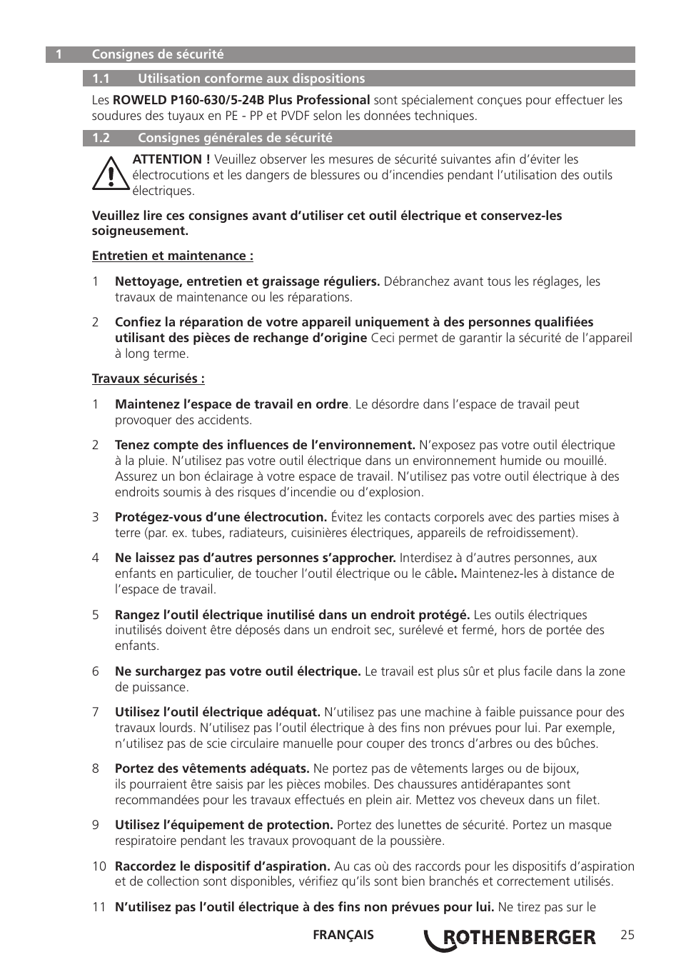 ROTHENBERGER ROWELD P160-630B Plus Professional User Manual | Page 27 / 152