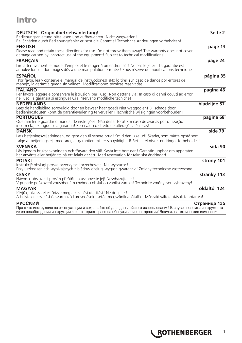 Intro | ROTHENBERGER ROWELD P160-630B Plus Professional User Manual | Page 3 / 152