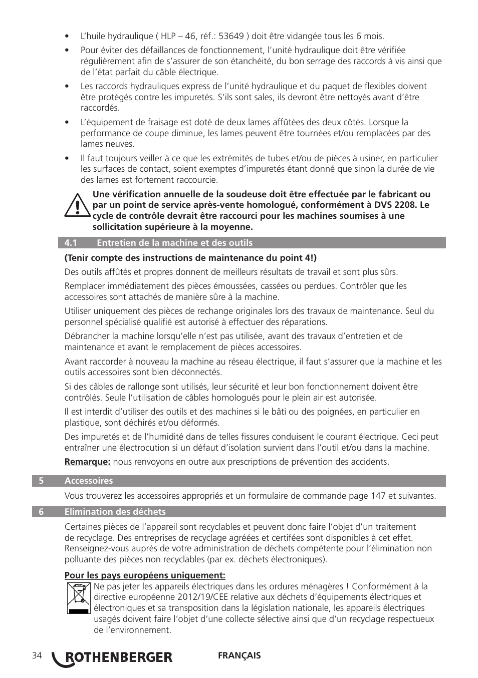 ROTHENBERGER ROWELD P160-630B Plus Professional User Manual | Page 36 / 152