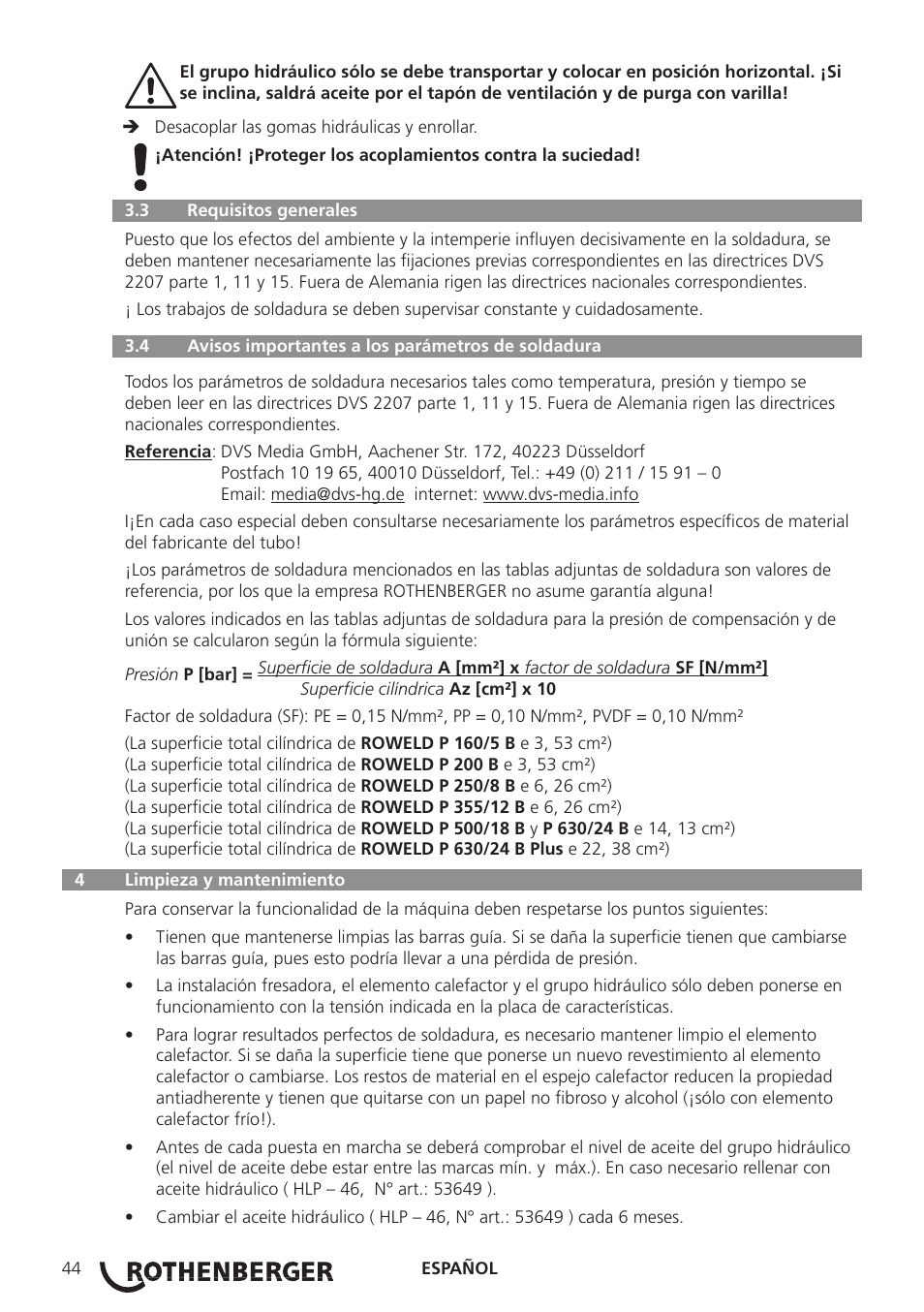 ROTHENBERGER ROWELD P160-630B Plus Professional User Manual | Page 46 / 152