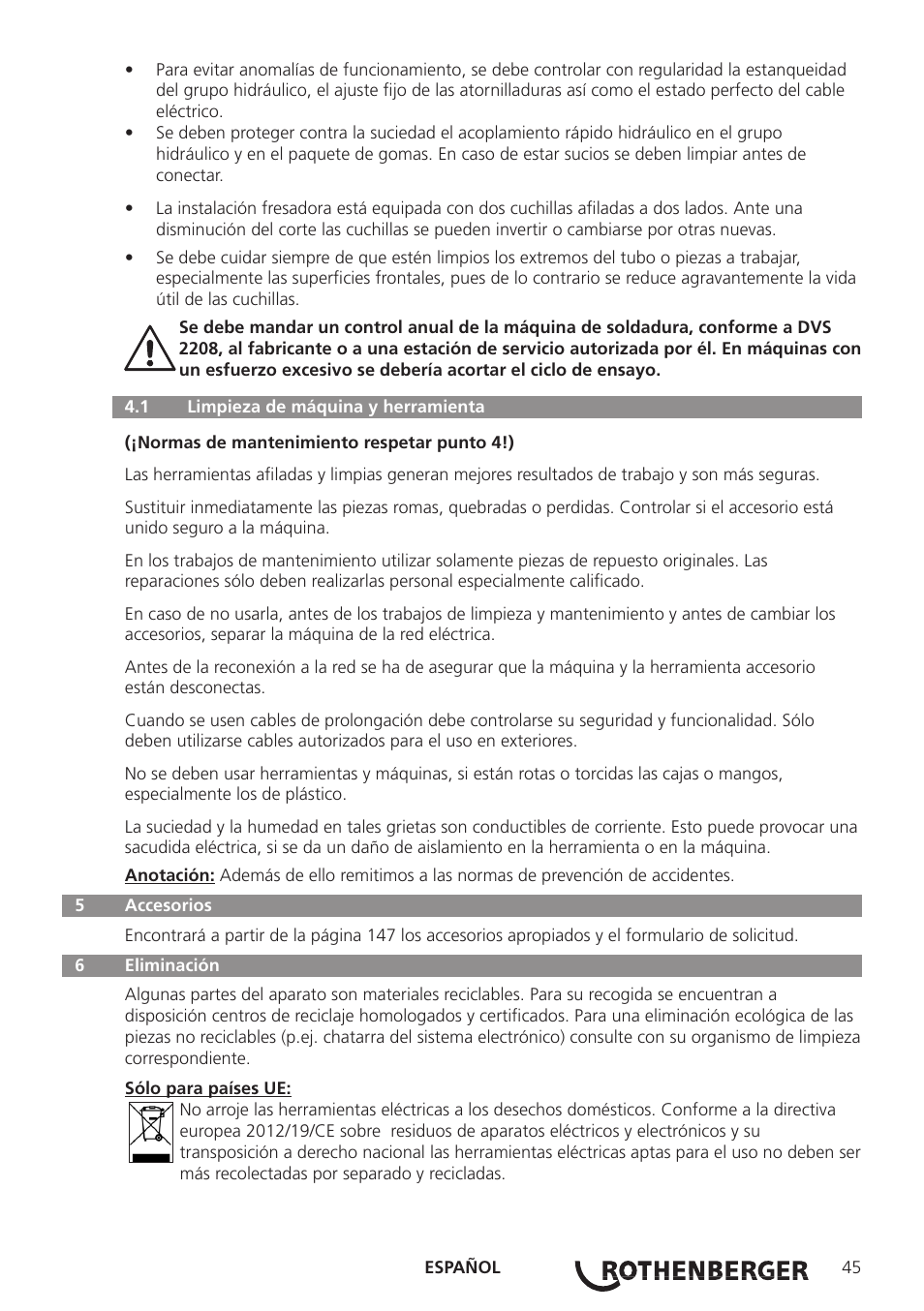 ROTHENBERGER ROWELD P160-630B Plus Professional User Manual | Page 47 / 152