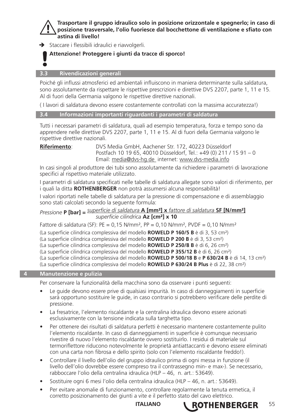 ROTHENBERGER ROWELD P160-630B Plus Professional User Manual | Page 57 / 152