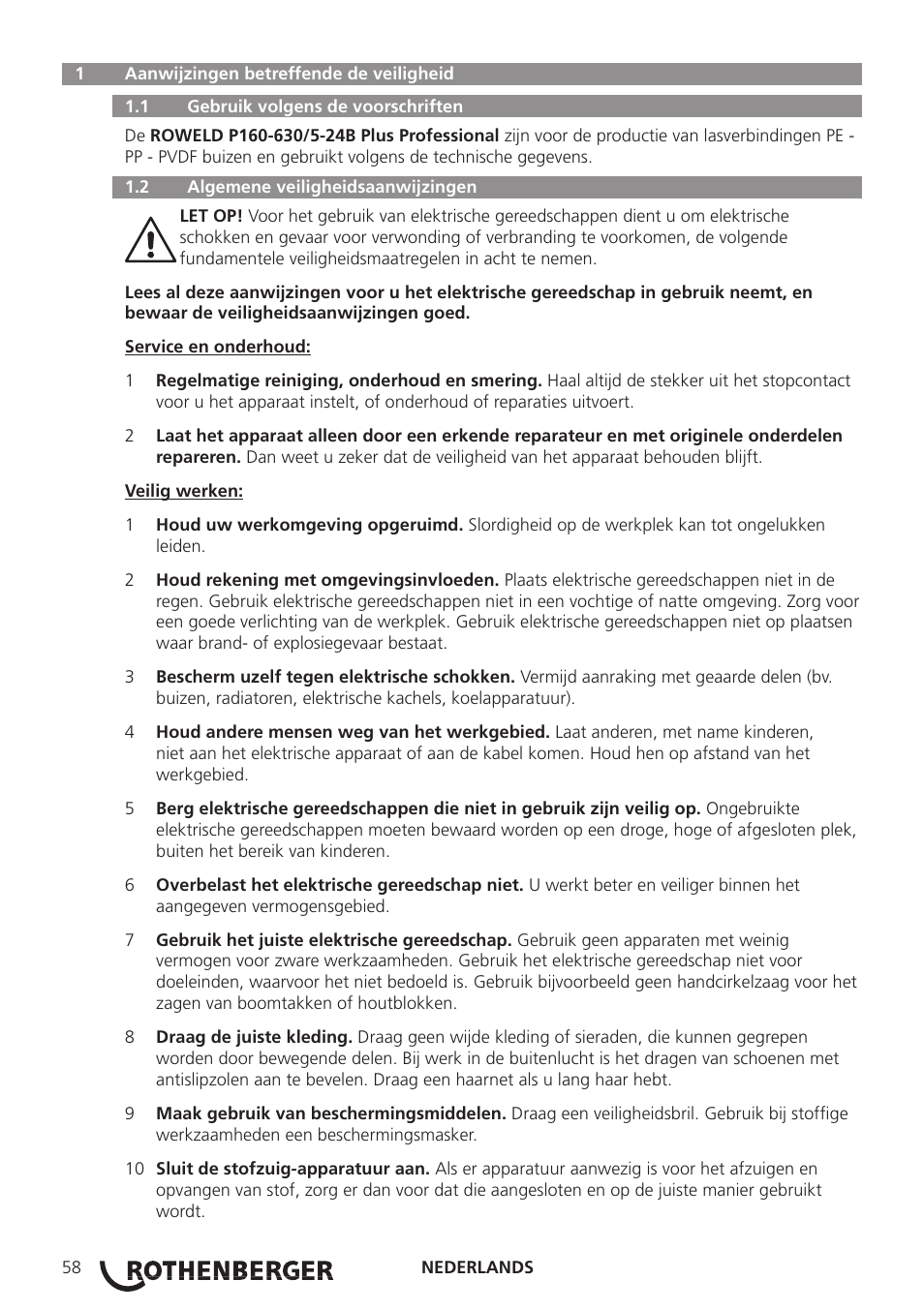 ROTHENBERGER ROWELD P160-630B Plus Professional User Manual | Page 60 / 152