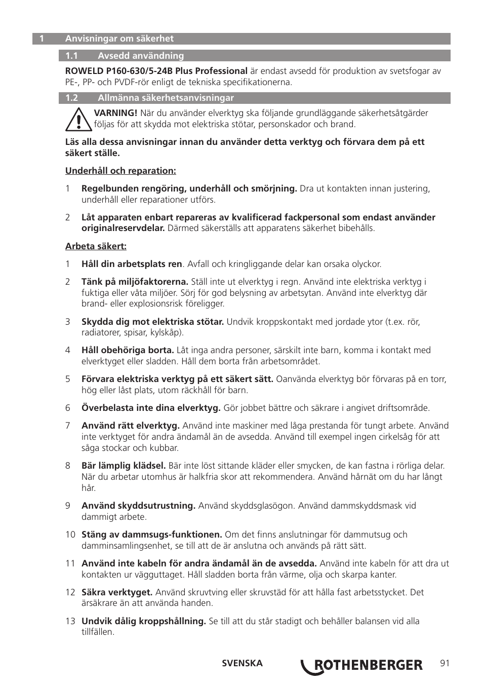 ROTHENBERGER ROWELD P160-630B Plus Professional User Manual | Page 93 / 152