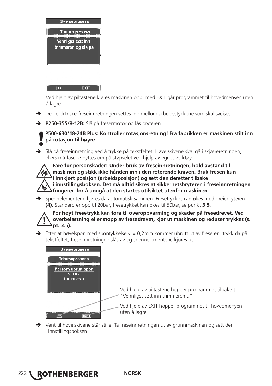 ROTHENBERGER ROWELD P250-630 B Plus Premium CNC User Manual | Page 224 / 456