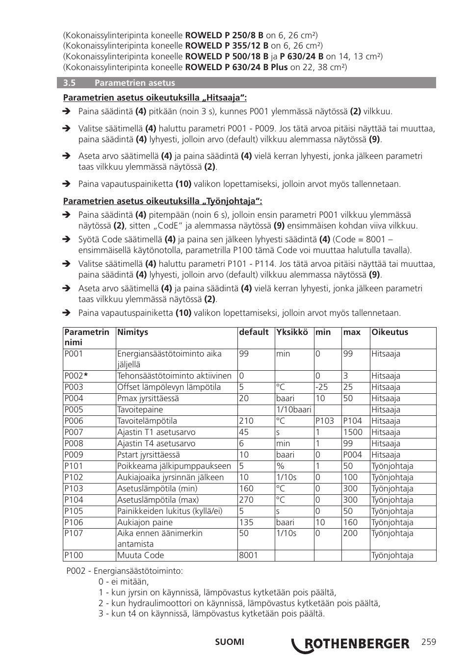 ROTHENBERGER ROWELD P250-630 B Plus Premium CNC User Manual | Page 261 / 456