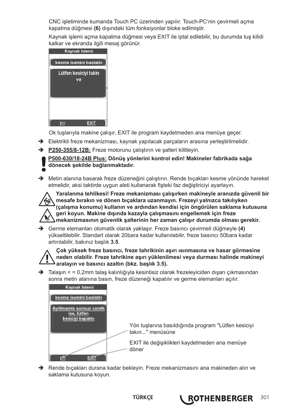 ROTHENBERGER ROWELD P250-630 B Plus Premium CNC User Manual | Page 303 / 456