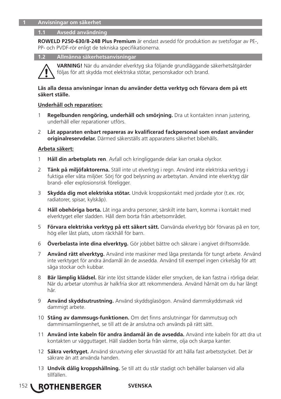 ROTHENBERGER ROWELD P250-630B Plus Premium User Manual | Page 154 / 368