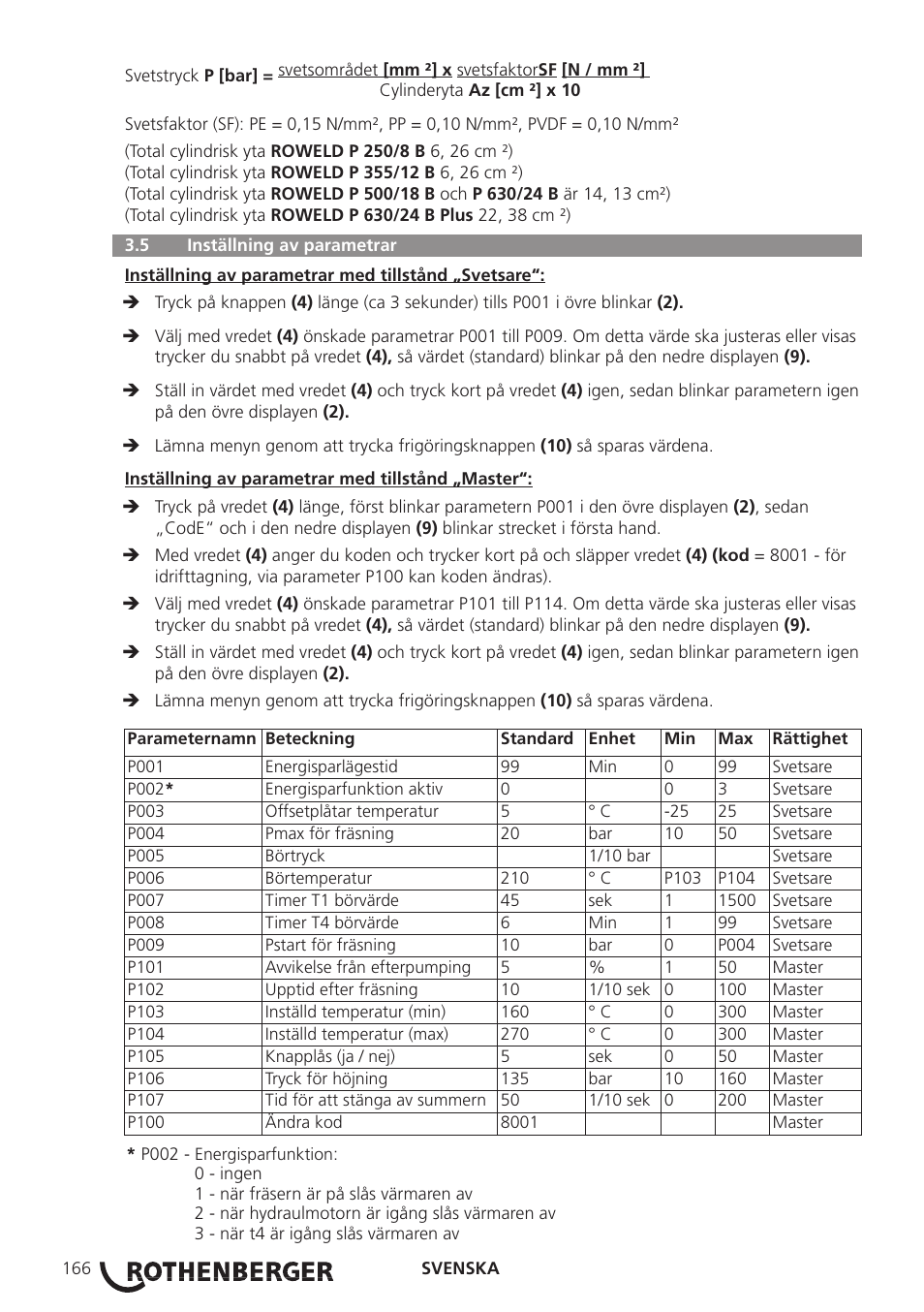 ROTHENBERGER ROWELD P250-630B Plus Premium User Manual | Page 168 / 368