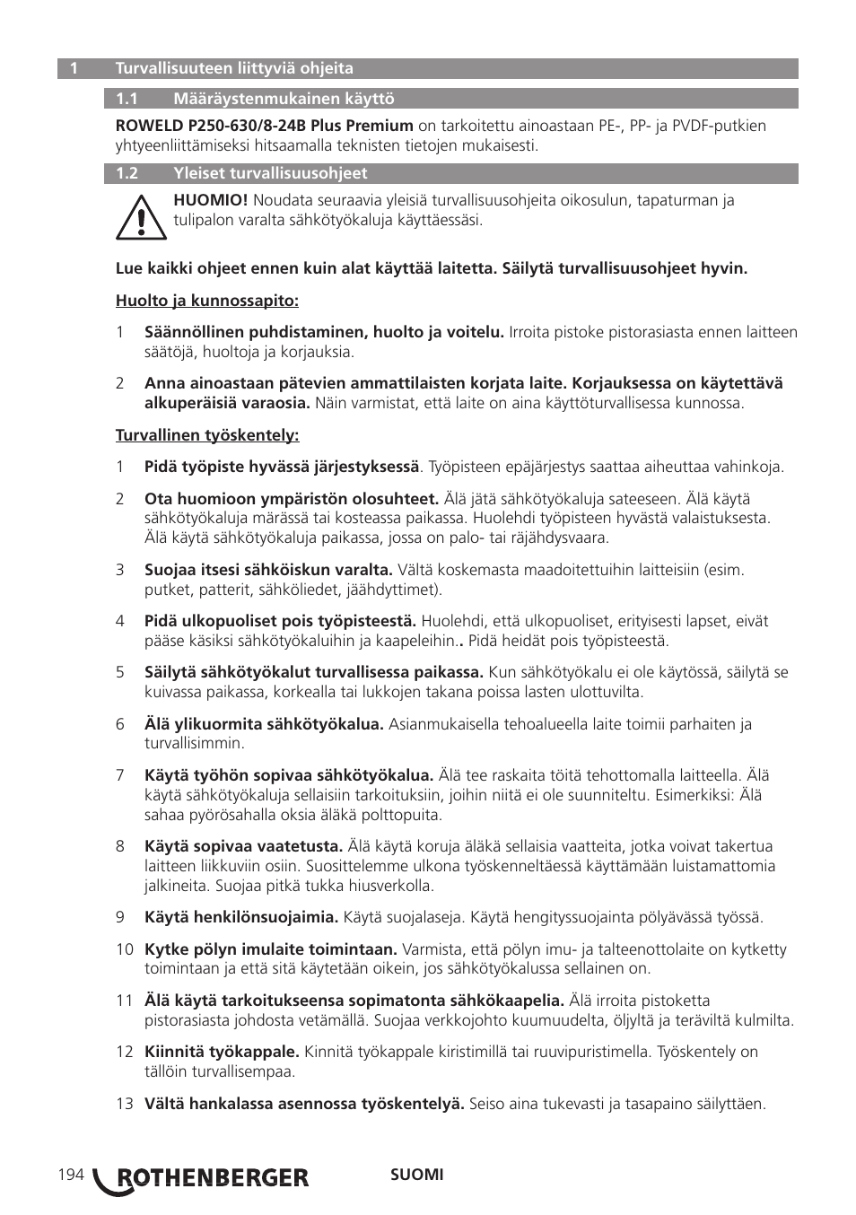 ROTHENBERGER ROWELD P250-630B Plus Premium User Manual | Page 196 / 368