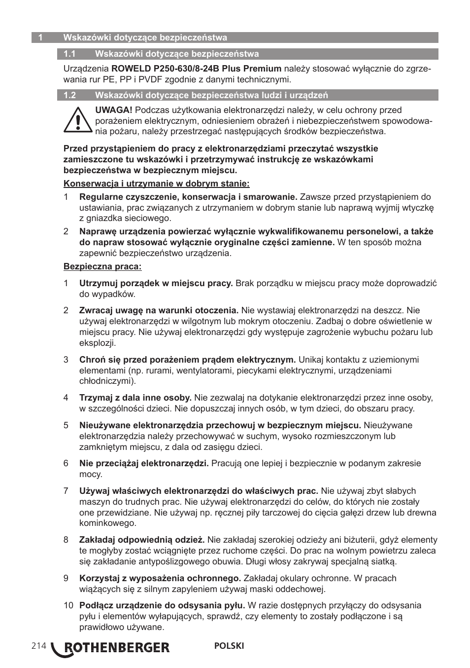 ROTHENBERGER ROWELD P250-630B Plus Premium User Manual | Page 216 / 368