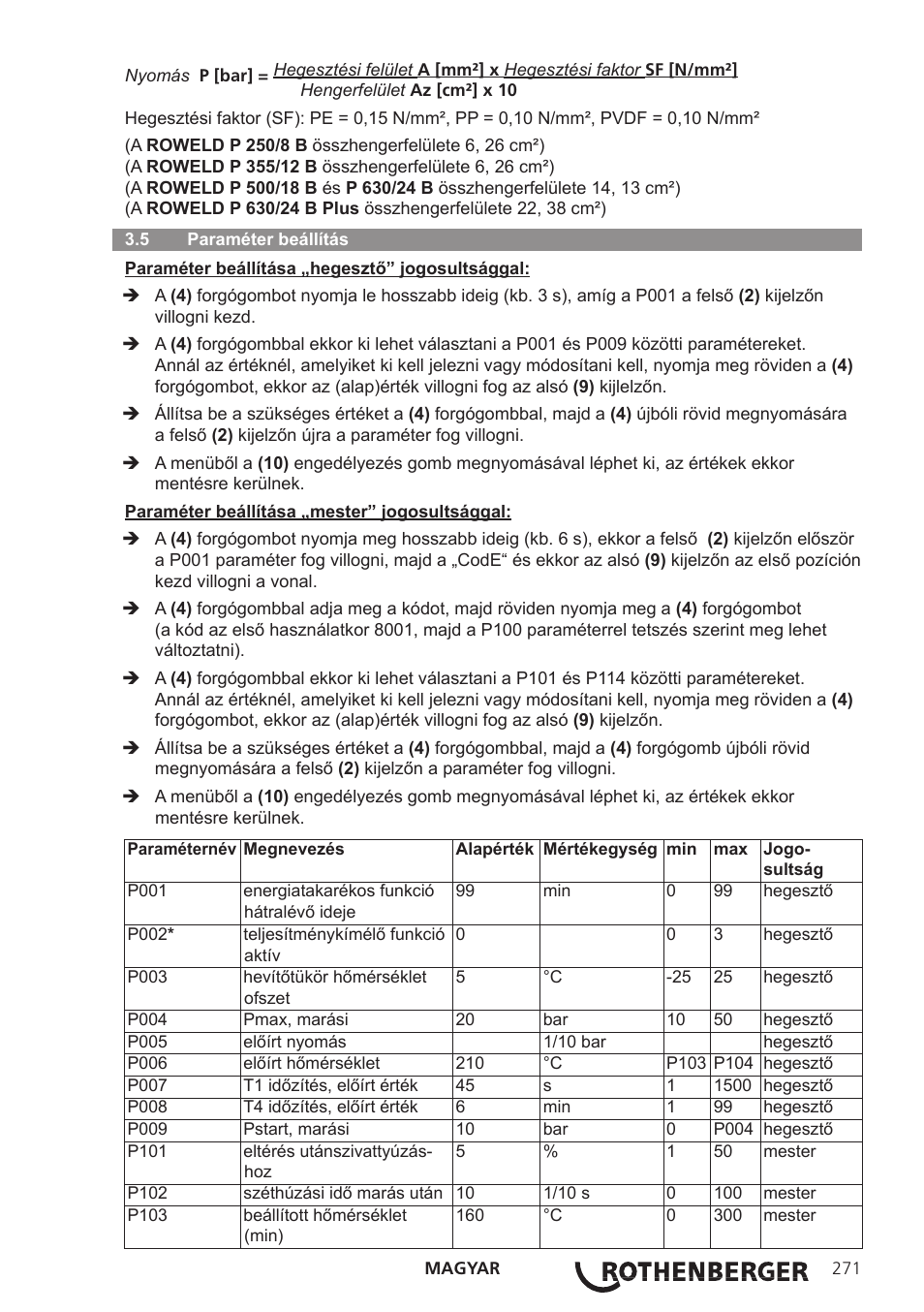 ROTHENBERGER ROWELD P250-630B Plus Premium User Manual | Page 273 / 368