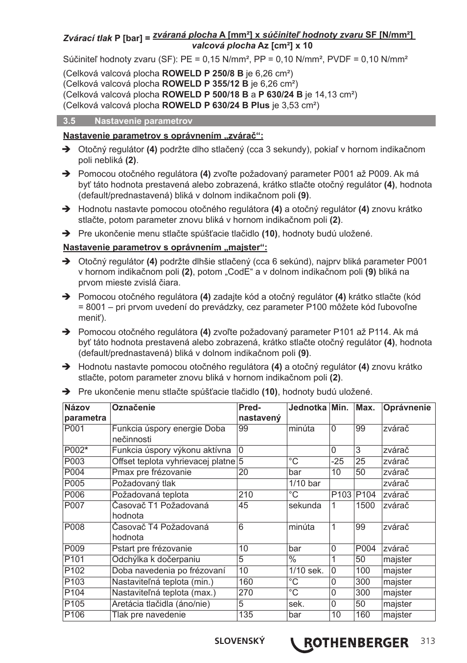 ROTHENBERGER ROWELD P250-630B Plus Premium User Manual | Page 315 / 368