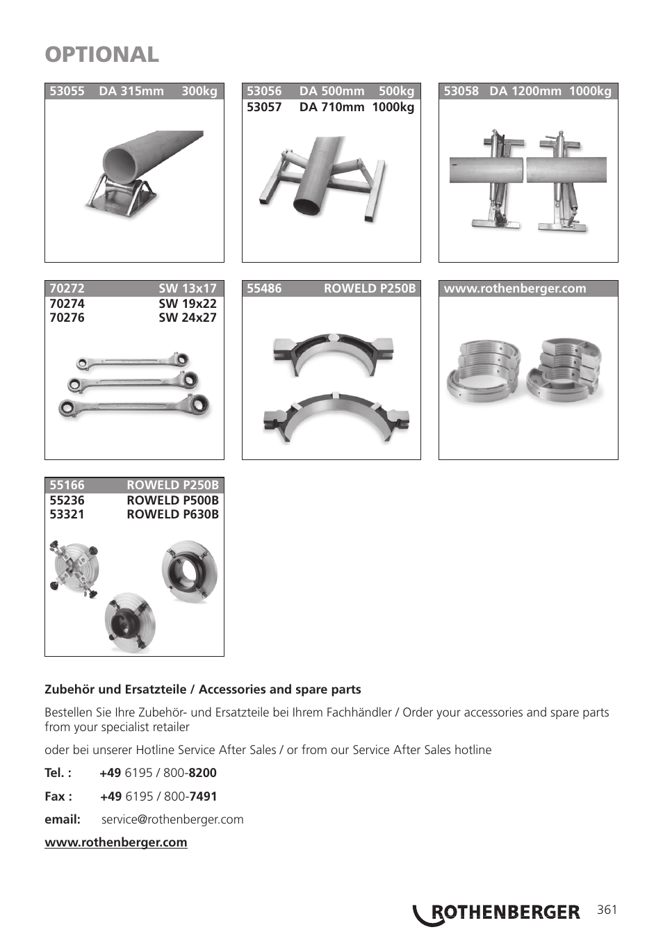 Optional | ROTHENBERGER ROWELD P250-630B Plus Premium User Manual | Page 363 / 368