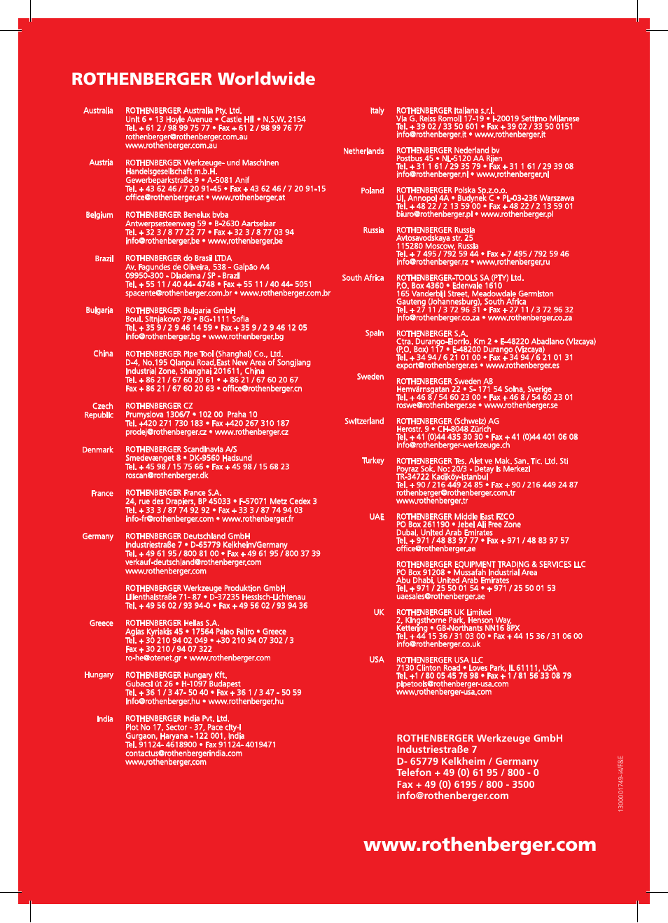 Rothenberger worldwide | ROTHENBERGER ROWELD P250-630B Plus Premium User Manual | Page 368 / 368