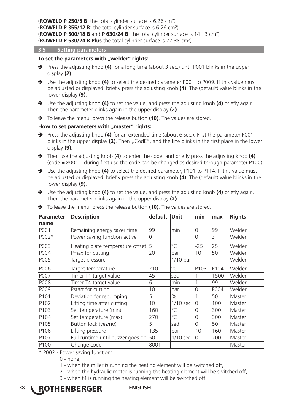 ROTHENBERGER ROWELD P250-630B Plus Premium User Manual | Page 40 / 368