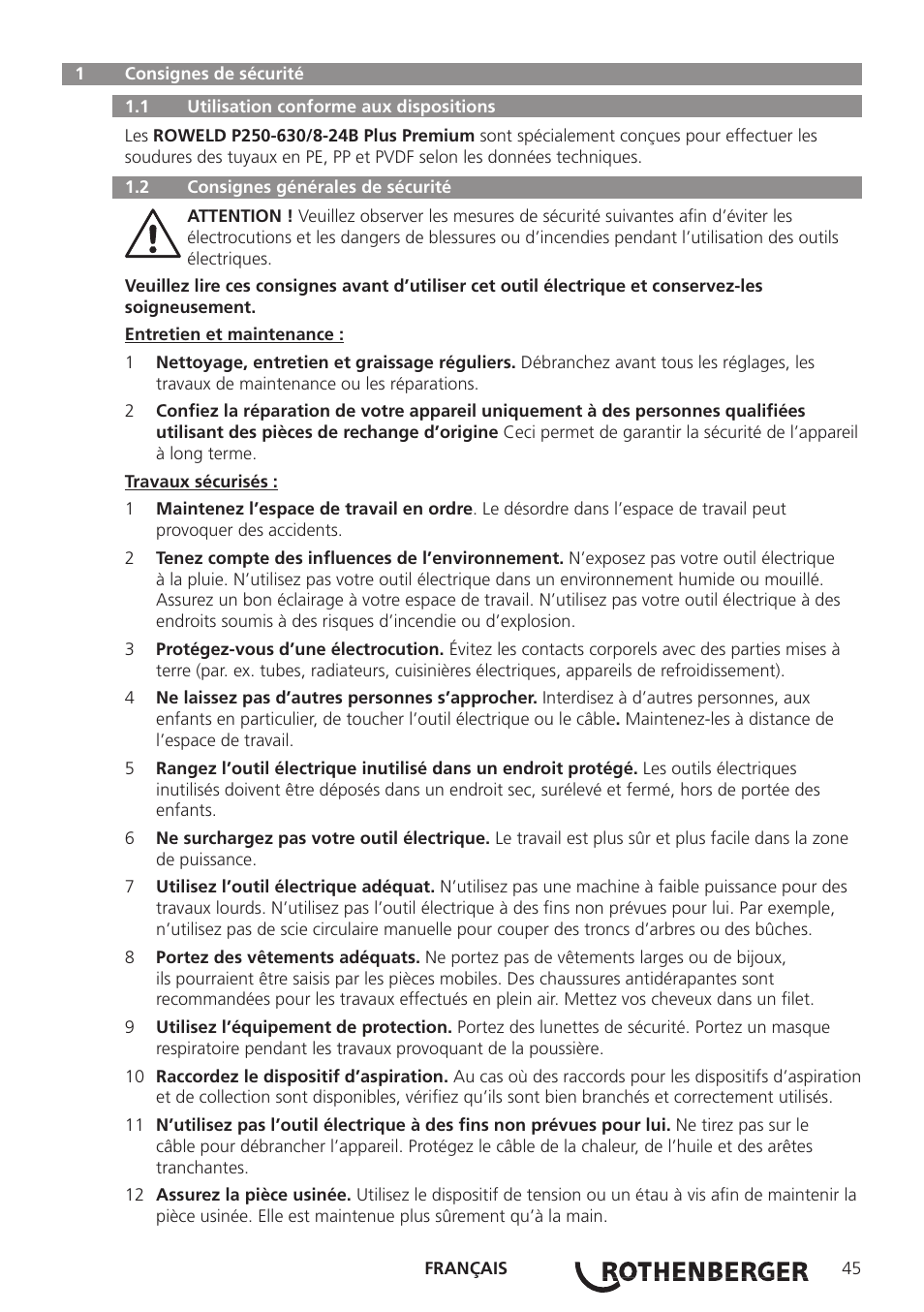 ROTHENBERGER ROWELD P250-630B Plus Premium User Manual | Page 47 / 368