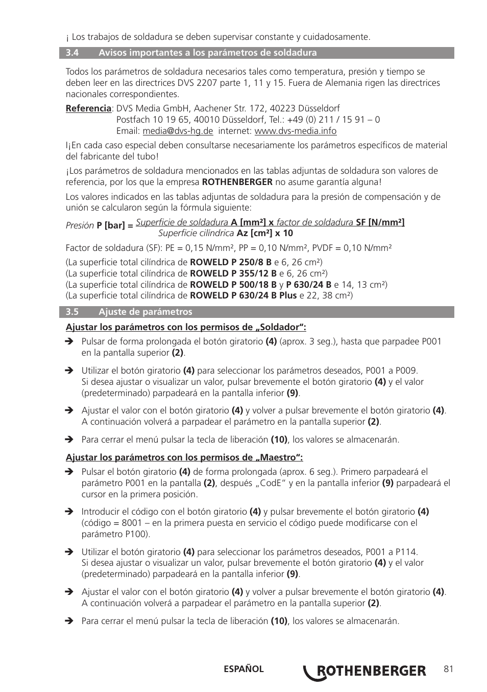 ROTHENBERGER ROWELD P250-630B Plus Premium User Manual | Page 83 / 368