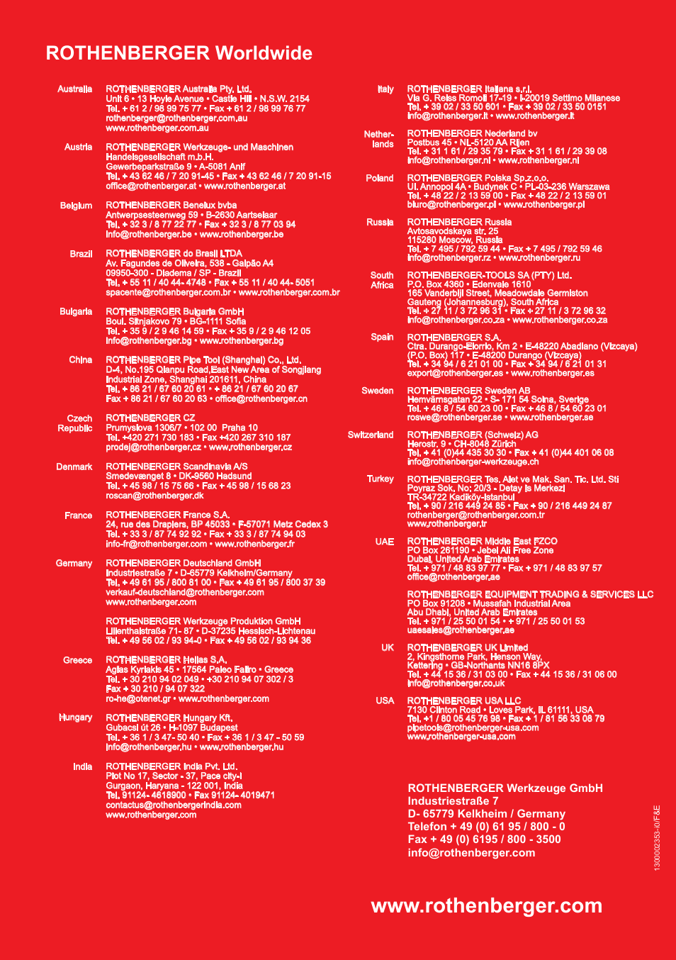 Rothenberger worldwide | ROTHENBERGER TD ROWELD P 160 SANILINE-P250A User Manual | Page 20 / 20