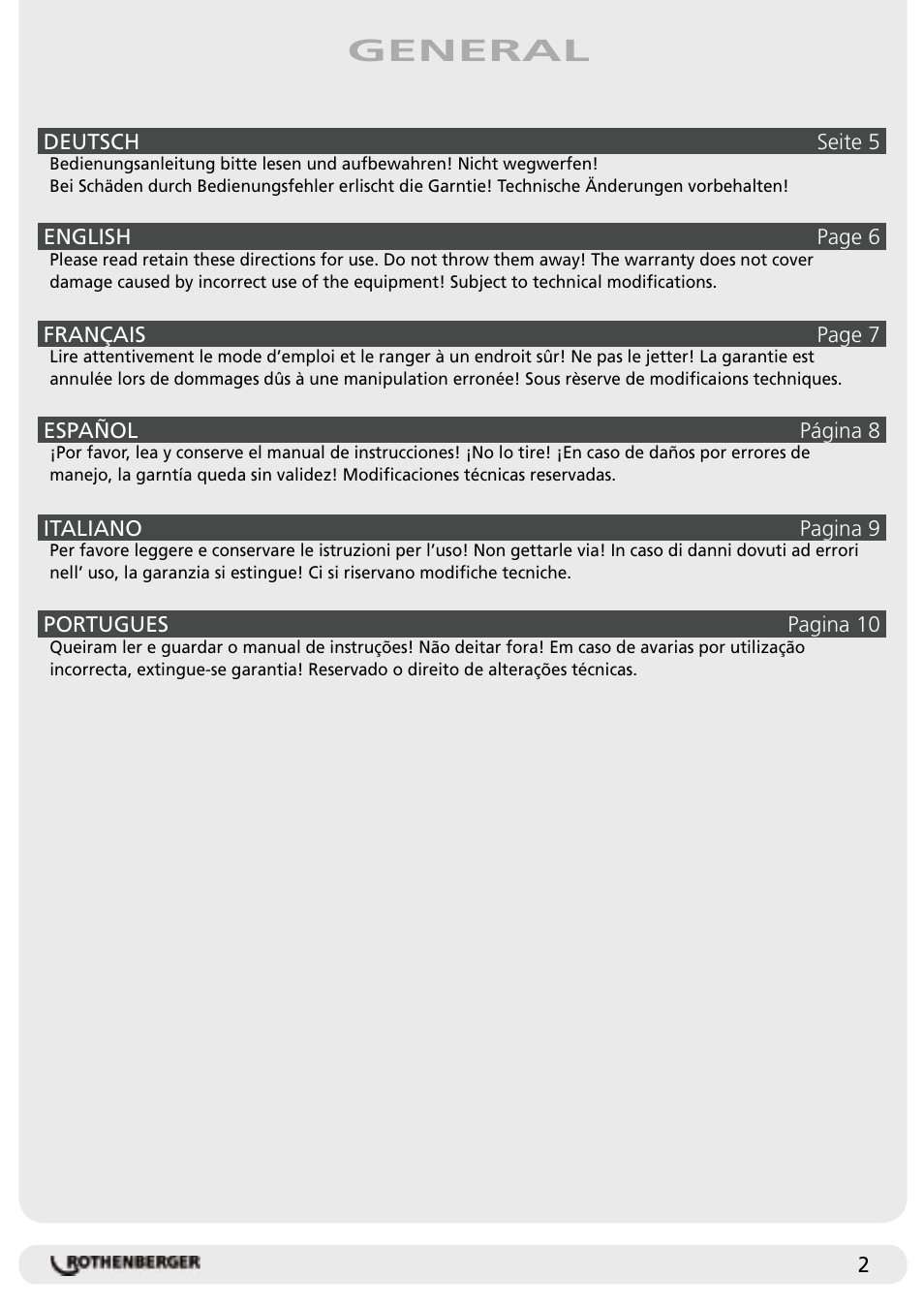 General | ROTHENBERGER Drehmomentgabelschlüssel-Satz, 7-teilig User Manual | Page 2 / 12