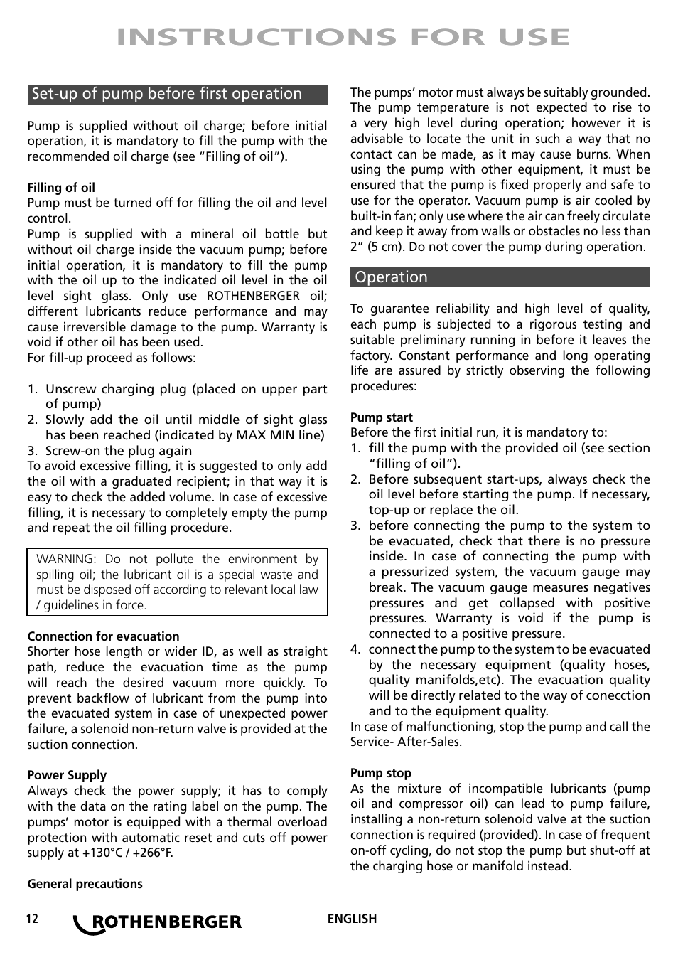 Instructions for use | ROTHENBERGER ROAIRVAC User Manual | Page 12 / 44