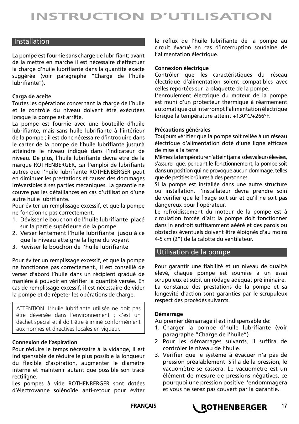 Instruction d’utilisation | ROTHENBERGER ROAIRVAC User Manual | Page 17 / 44