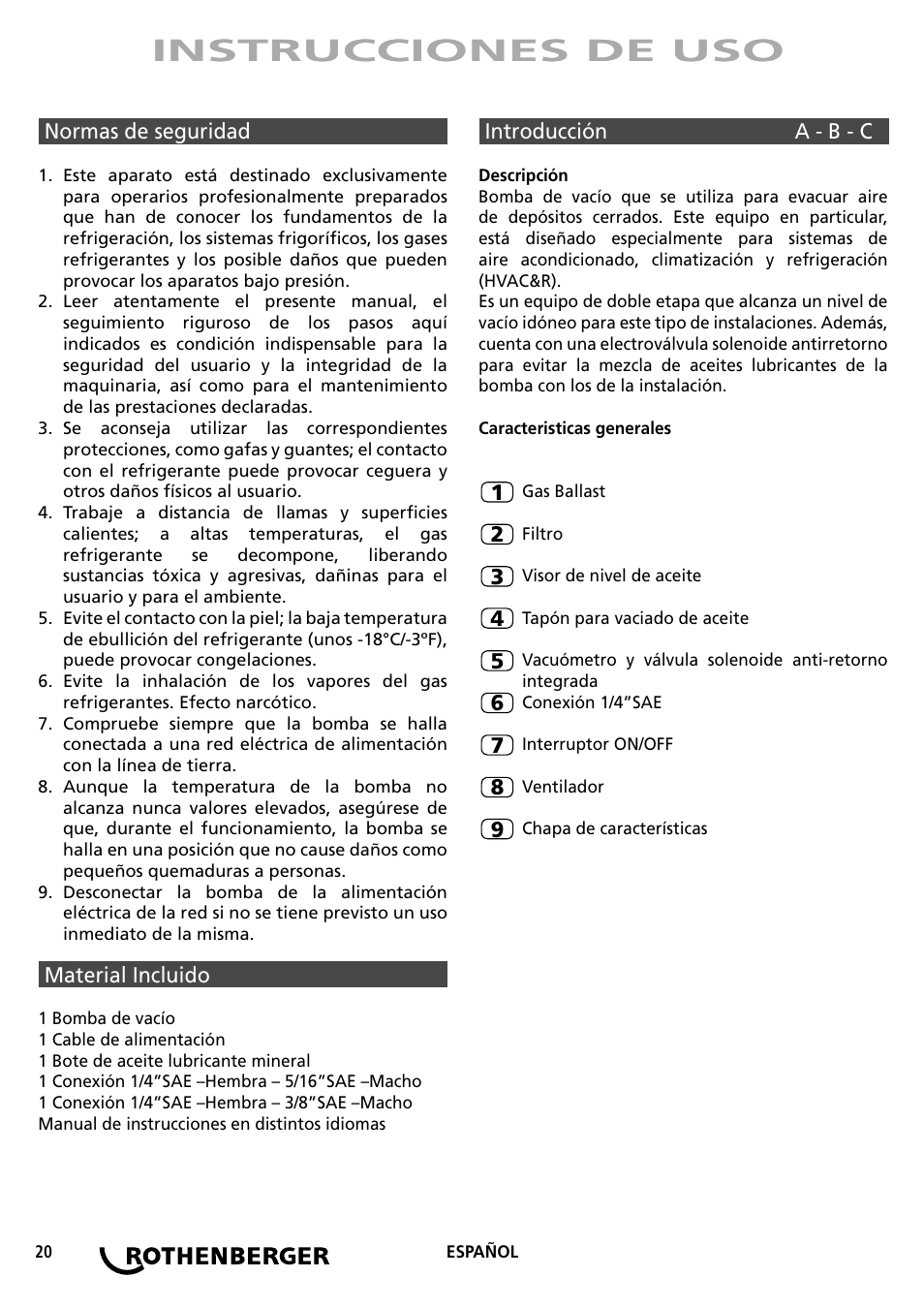 Instrucciones de uso | ROTHENBERGER ROAIRVAC User Manual | Page 20 / 44