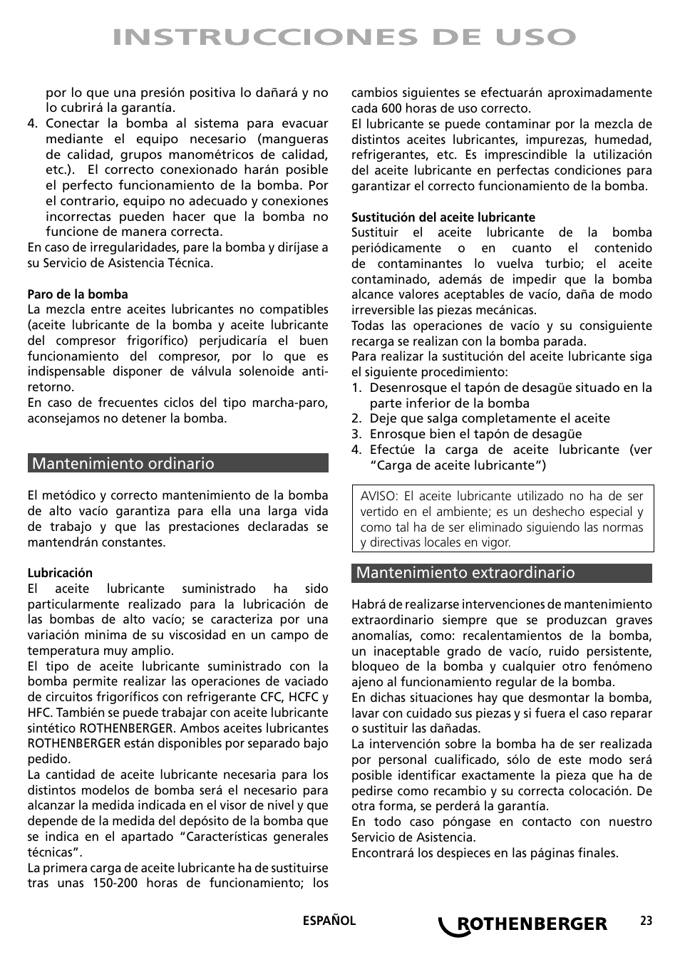 Instrucciones de uso | ROTHENBERGER ROAIRVAC User Manual | Page 23 / 44