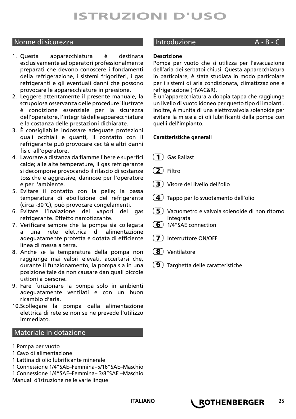 Istruzioni d'uso | ROTHENBERGER ROAIRVAC User Manual | Page 25 / 44