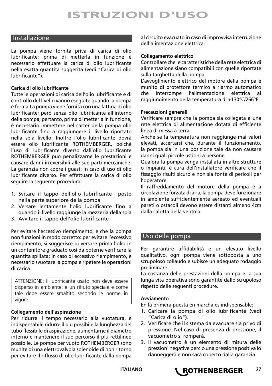 Istruzioni d'uso | ROTHENBERGER ROAIRVAC User Manual | Page 27 / 44