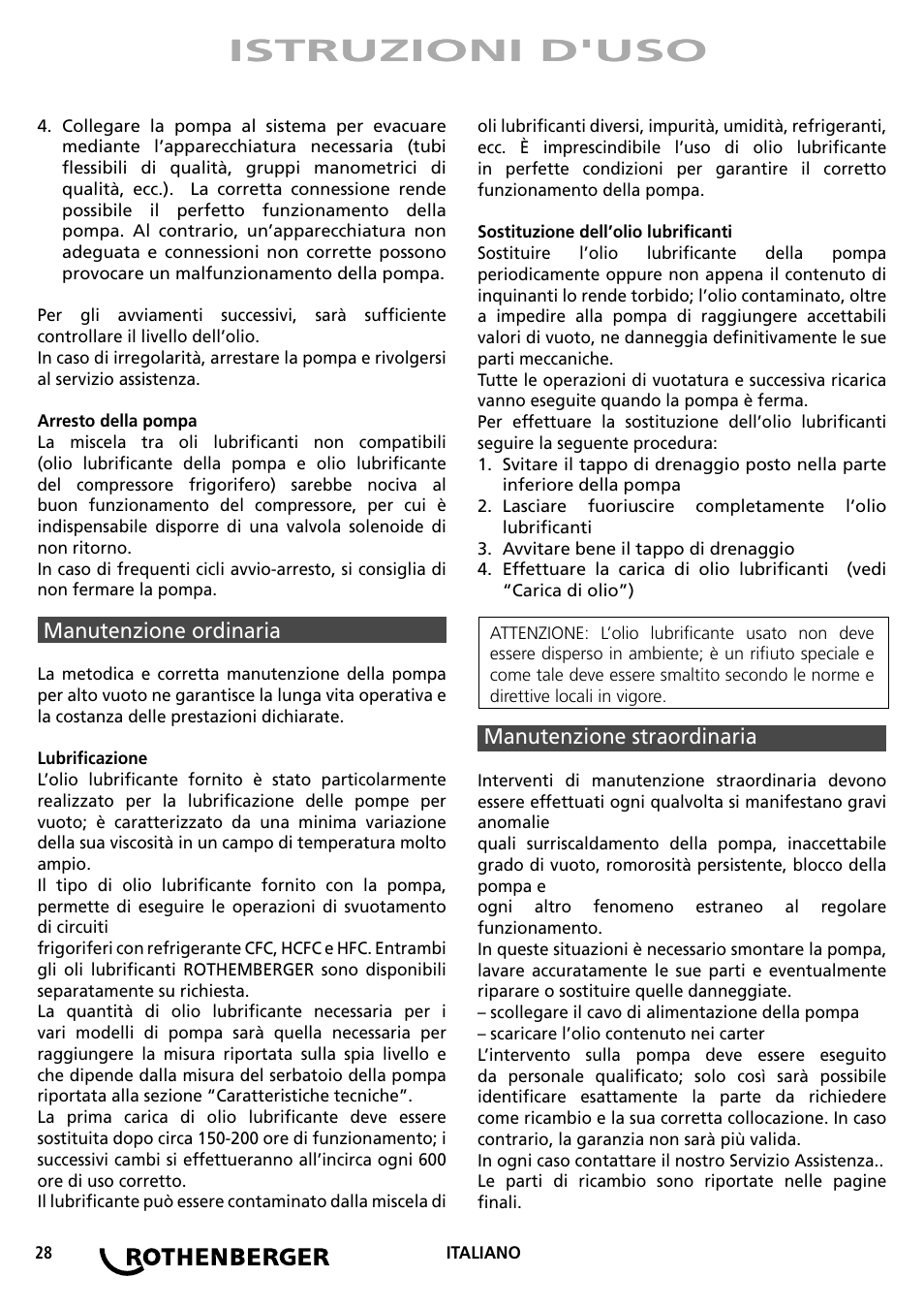 Istruzioni d'uso | ROTHENBERGER ROAIRVAC User Manual | Page 28 / 44