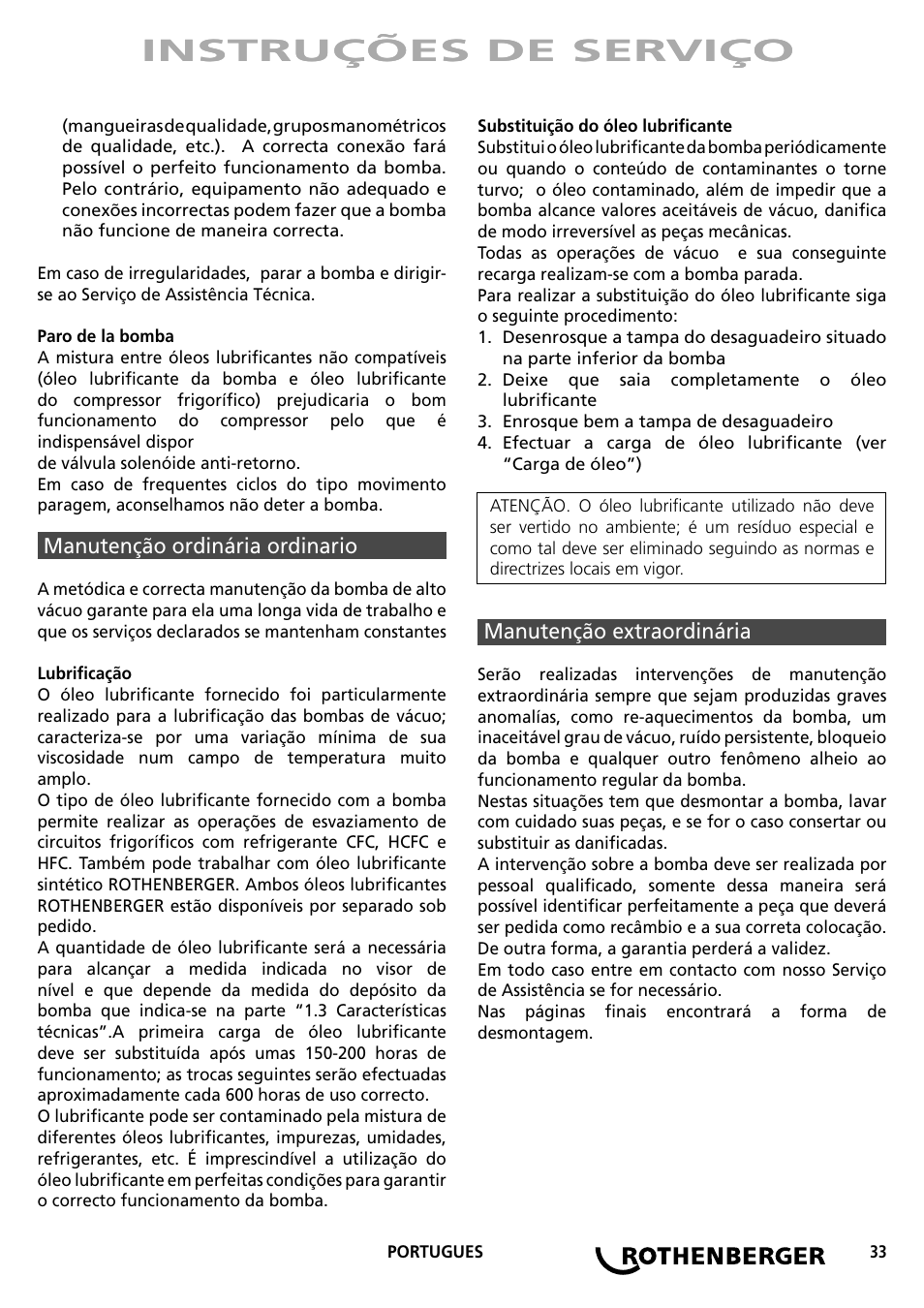 Instruções de serviço | ROTHENBERGER ROAIRVAC User Manual | Page 33 / 44