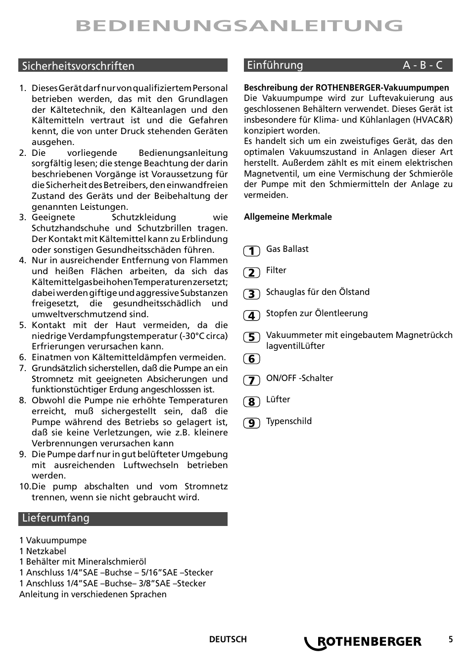 Bedienungsanleitung | ROTHENBERGER ROAIRVAC User Manual | Page 5 / 44