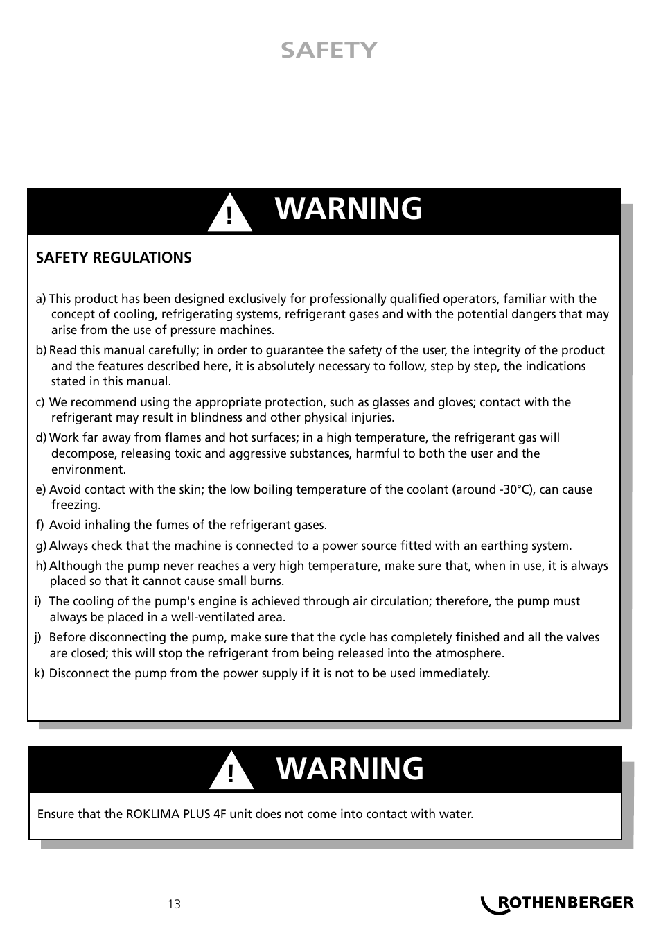 Warning, Safety | ROTHENBERGER ROKLIMA MULTI 4F User Manual | Page 13 / 80