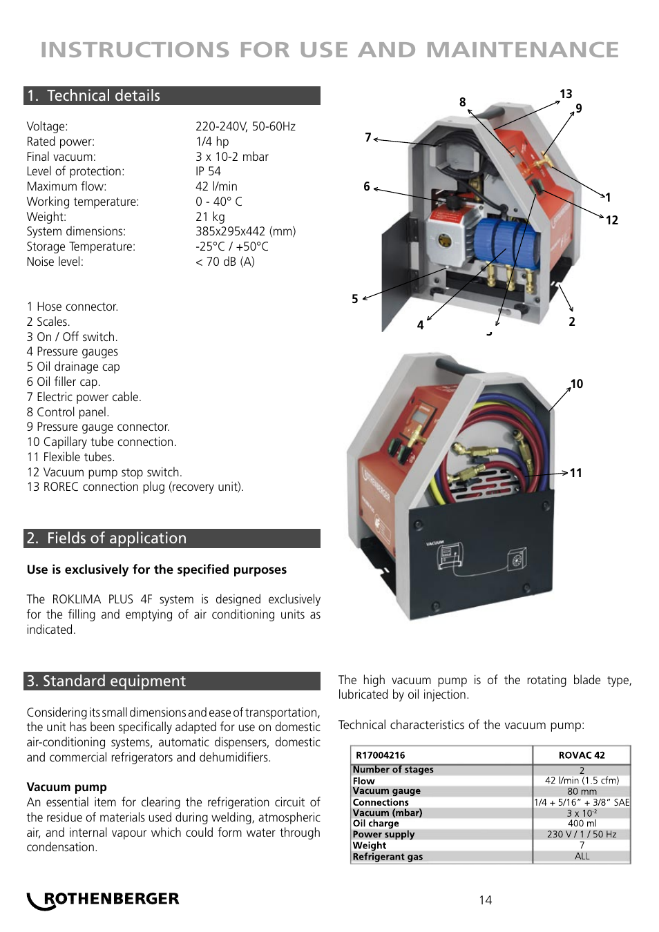 Instructions for use and maintenance | ROTHENBERGER ROKLIMA MULTI 4F User Manual | Page 14 / 80