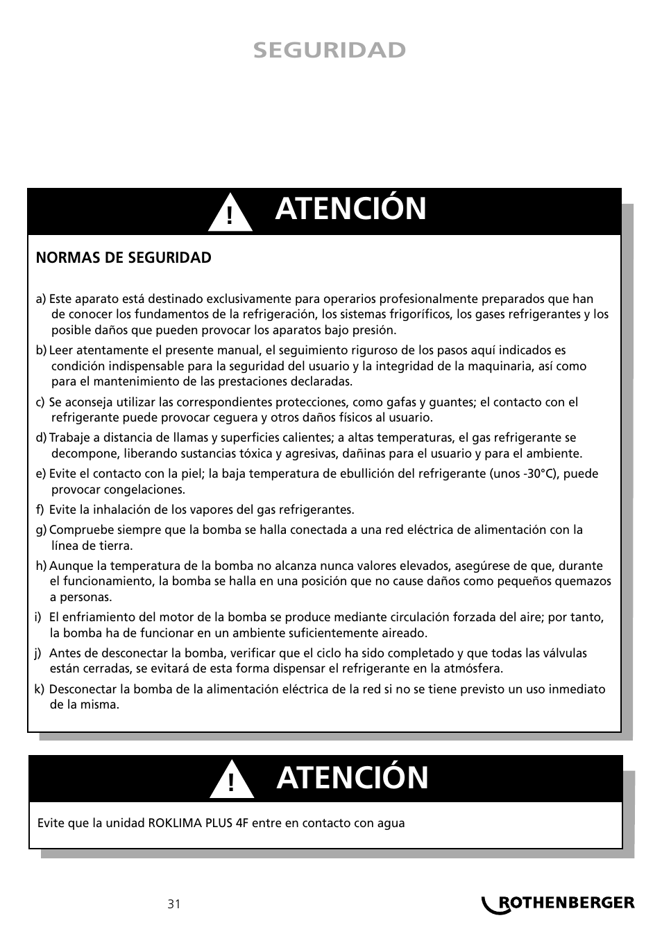 Atención, Seguridad | ROTHENBERGER ROKLIMA MULTI 4F User Manual | Page 31 / 80
