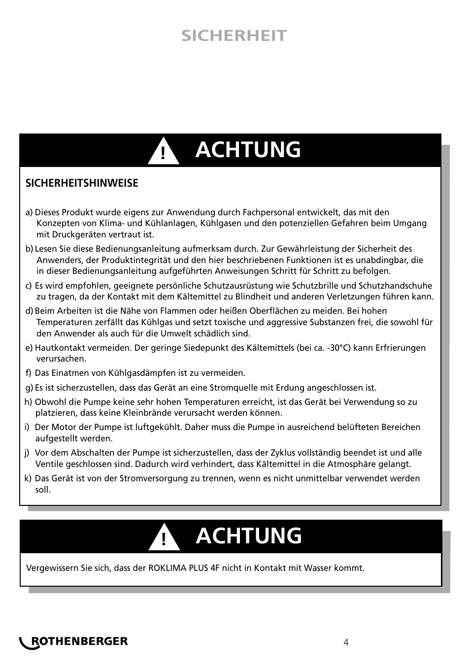 Achtung, Sicherheit | ROTHENBERGER ROKLIMA MULTI 4F User Manual | Page 4 / 80