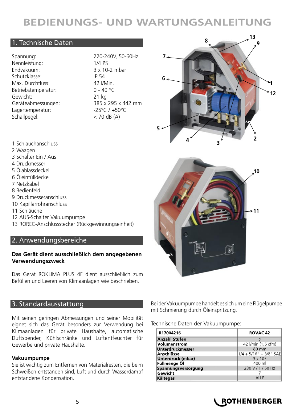 Bedienungs- und wartungsanleitung | ROTHENBERGER ROKLIMA MULTI 4F User Manual | Page 5 / 80