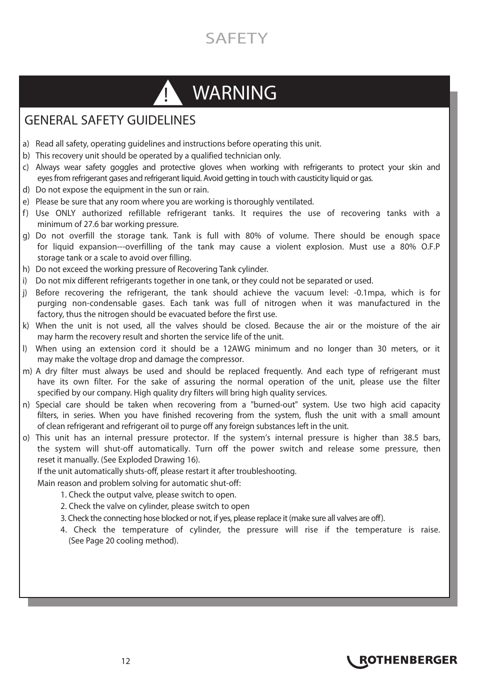 Warning, Safety, General safety guidelines | ROTHENBERGER ROREC v.1 User Manual | Page 13 / 76