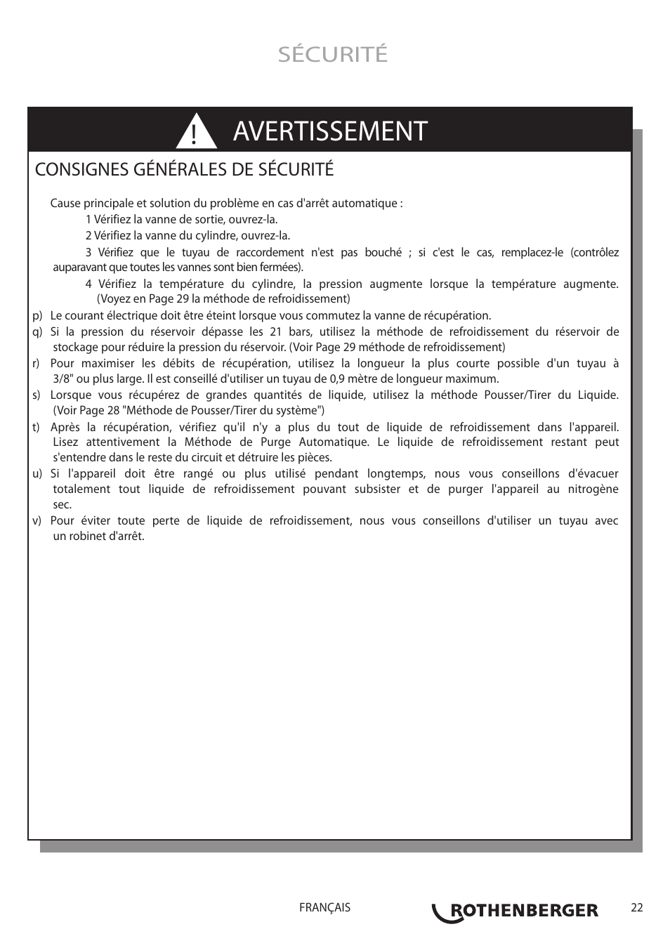 Avertissement, Sécurité, Consignes générales de sécurité | ROTHENBERGER ROREC v.1 User Manual | Page 23 / 76